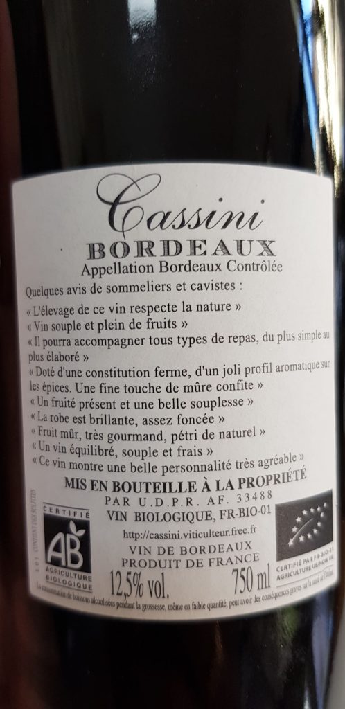 Bouteille de vin, Cassini de Bordeaux